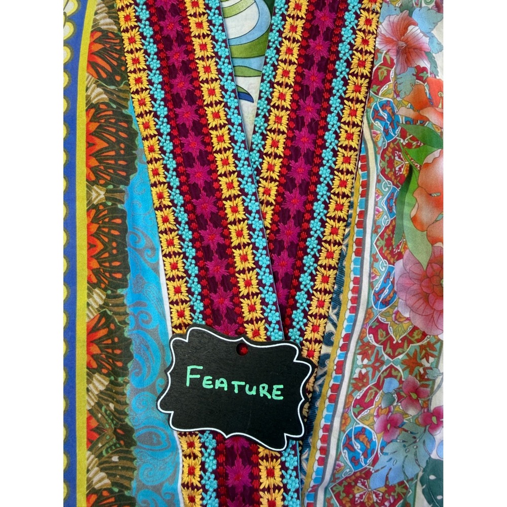 Silk Reversible Kimono Robe OS Multi Floral Paisley Butterfly Boho Festival Wrap - Picture 12 of 16